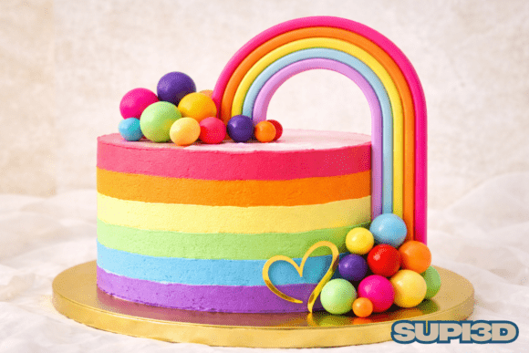 3D Rainbow Arch Cake Topper: A Modern Pop of Color