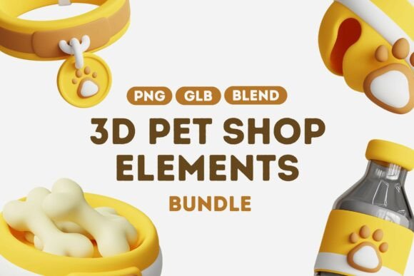 Adorable 3D Pet Shop Elements Bundle: Creative Assets