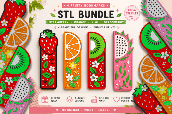 Cute 3D Printable Bookmark Files: 4 Fruit Designs