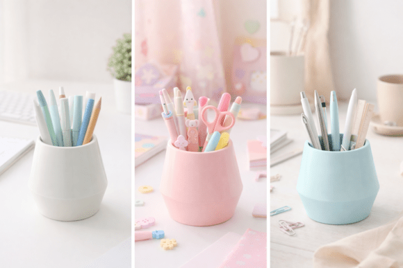 Cute Kawaii Pastel Mini Desk Pen Cup for 3D Printing