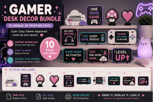 Enhance Your Workspace with a 3D Printed Gamer Desk Decor Bundle
