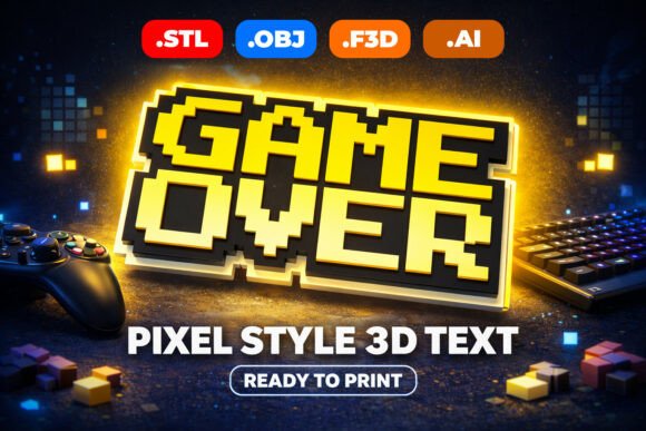 GAME Over: Retro Pixel 3D Model for 3D Printing
