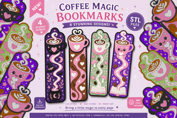Magical Coffee 3D Printing STL & 3MF Bookmark Files